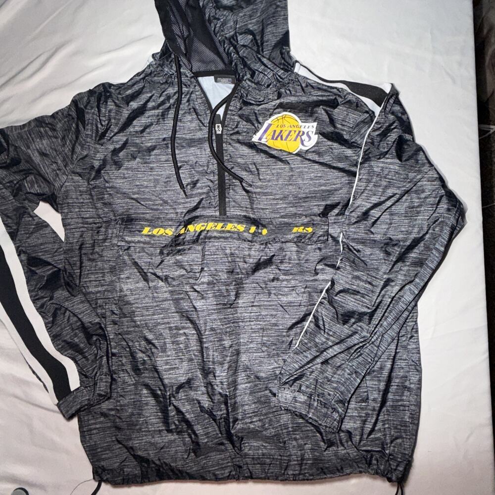 NBA Los Angeles Lakers Hooded Windbreaker Jacket Mens Small Gray Athletic